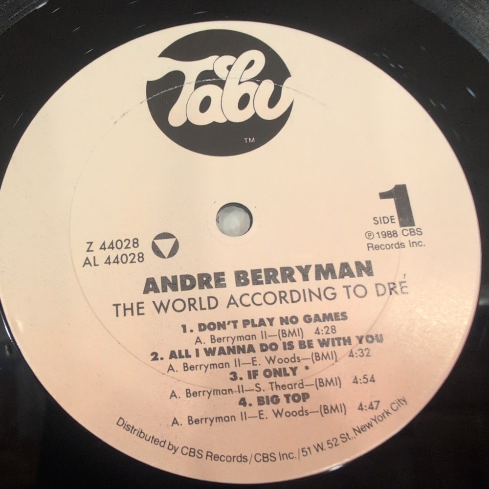 Andre Berryman The World According to Dre Vinyl LP 1988 Tabu Records Z 44028 - Picture 4 of 6